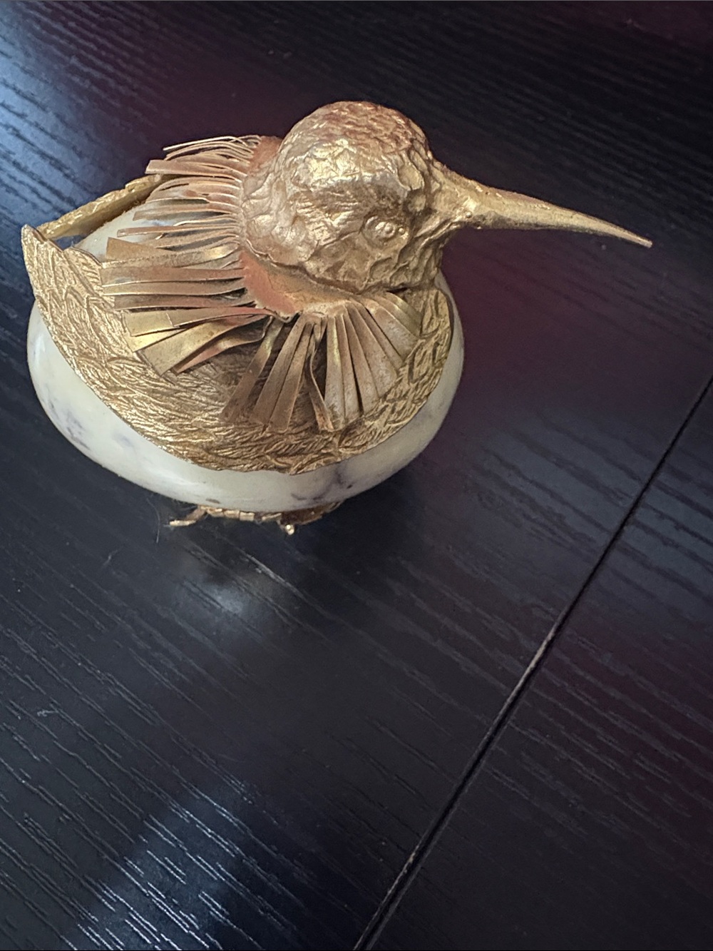 Vintage Gold Bird on White Marble Egg Decorative Sculpture